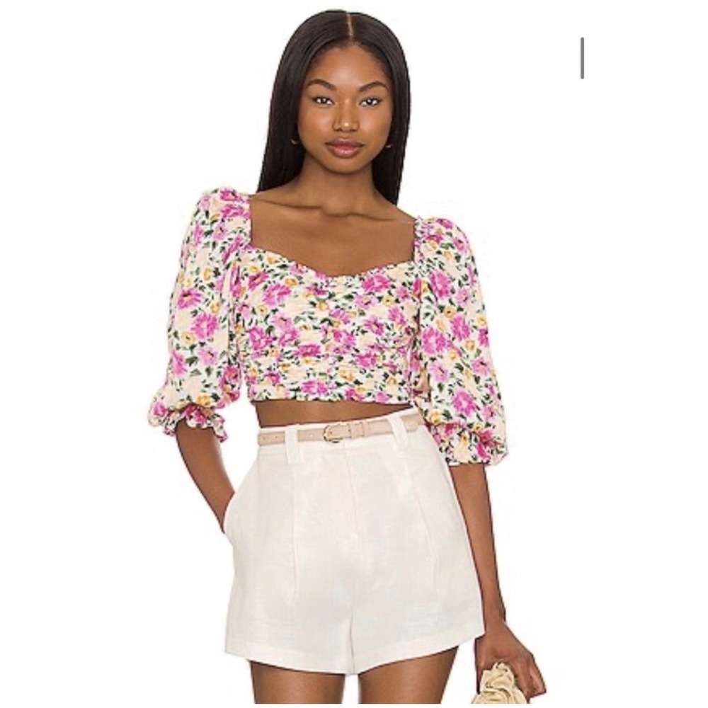 For Love and Lemons Cassia Floral Crop Top Size Small S  Puff Sleeve Romantic